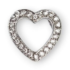 Sterling Open Heart Slide Pendant Pave White CZ Rhodium Plated 925 Silver 5/8"